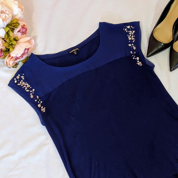 Express Tops - Express Navy Embellished Top Size Medium